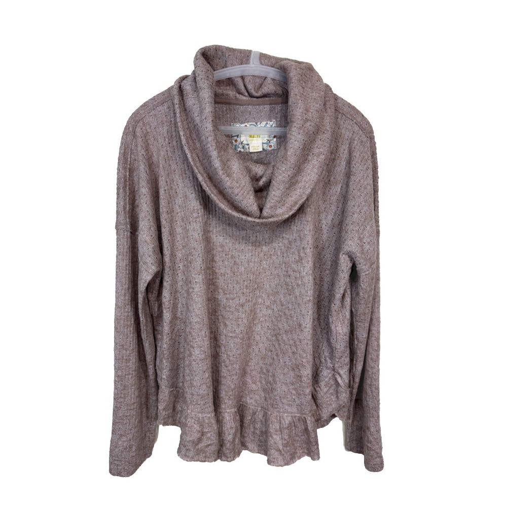 Anthropologie Maeve Medium Addie Ruffled Hacci Pullover Sweater Tan